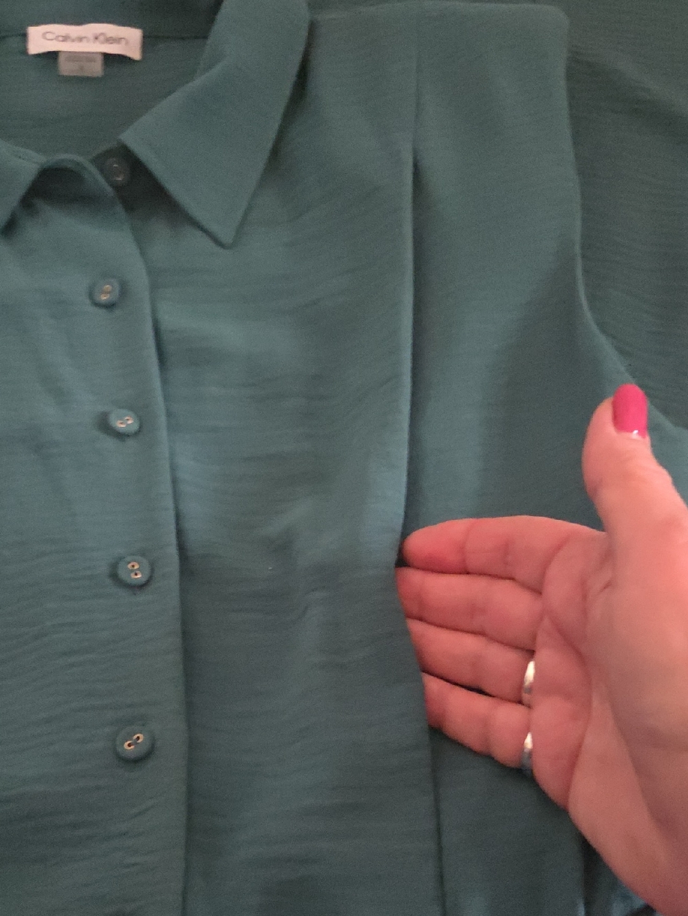 Calvin Klein Women's Teal Green Button Front Textured Cap Sleeve Dress 8 NWT - Picture 7 of 13